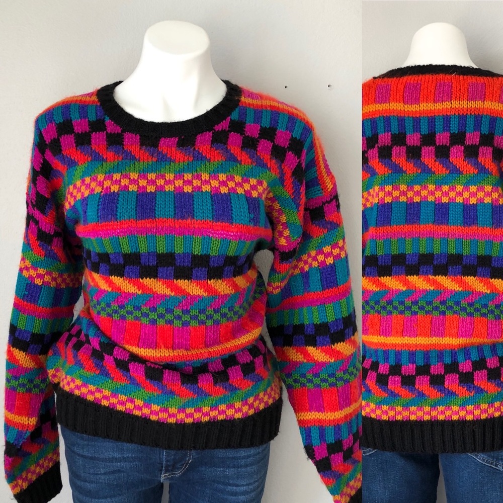Vintage Color Block Crew Neck Sweater
